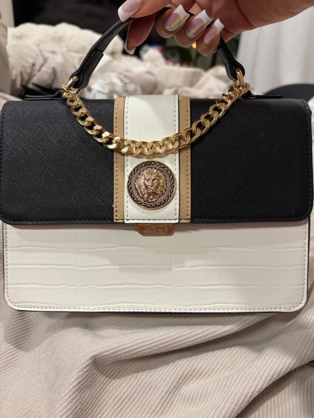 NWT ALDO Two-Tone Top-Handle Crossbody Satchel with Gold Chain